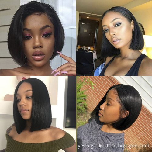 Yeswigs 180% High Density Raw Indian Short Straight Human Hair Hd Lace Frontal Closure Bob Wigs Lace Front Wigs For Black Women